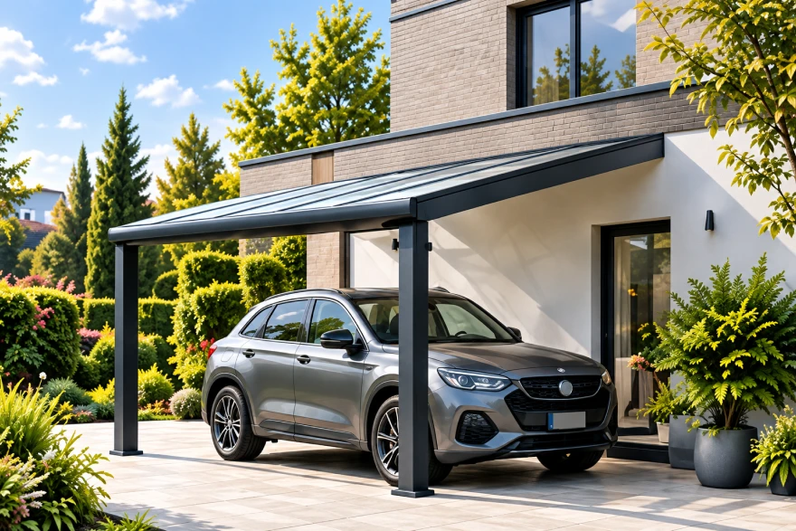 Anthrazitfarbener Carport