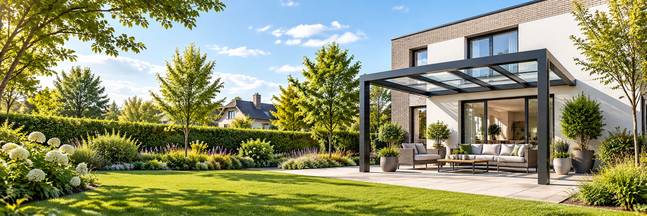 Großzügige Terrassenüberdachung im Garten