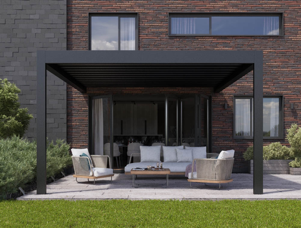 AirCube Pure Lamellendach-Pergola zur Wandmontage