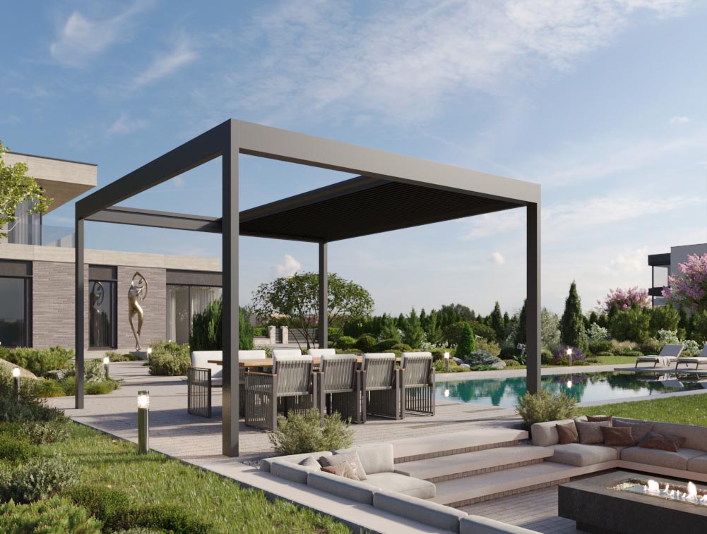 AirCube Open Lamellendach-Pergola mit Cabriofunktion freistehend