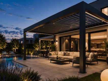 AirCube PRO Lamellendach-Pergola mit App-Steuerung RAL-Farben und Premium-Komfort auf moderner Terrasse