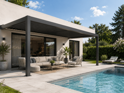 AirCube Pure Lamellendach-Pergola als Einstiegslösung für moderne Terrasse und Garten