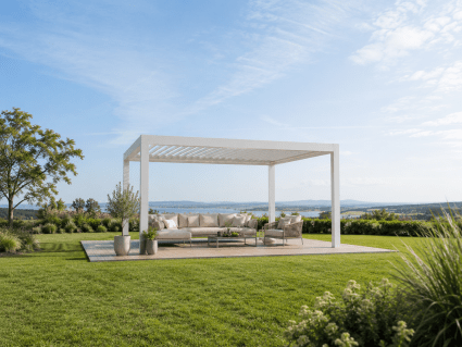 Elektrische Lamellendach-Pergola AirCube mit App Steuerung LED und verstellbaren Lamellen