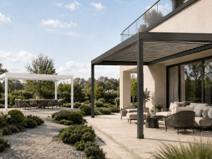 Freistehende AirCube Pergola oder Wandmontage Lamellendach-Pergola für Terrasse und Garten