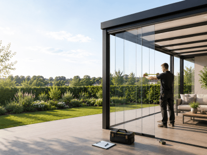 Glasschiebewand Aufmaß-Service für Terrasse und Terrassenüberdachung vor der Bestellung