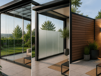 Glasschiebewand feste Glaswand oder Seitenwand im Vergleich für moderne Terrasse