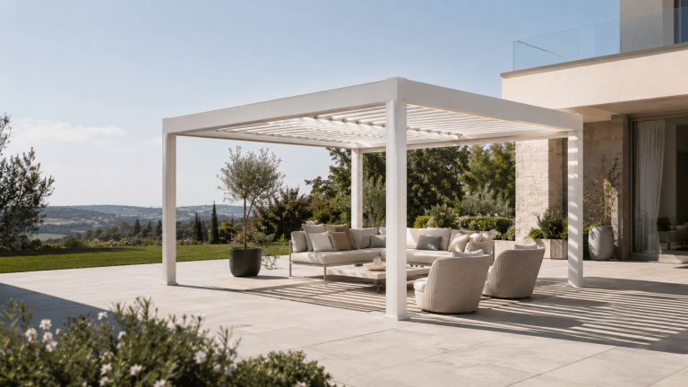 Lamellendach-Pergola FAQ: Die wichtigsten Fragen zu Planung, Preis, Montage, Pflege und Ausstattung